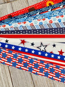 Get Exactly What You See! 10 x 1-Yard Cuts of 1.5" Holiday Mix Patriotic July 4 Red, White, Blue Assorted Grosgrain Ribbon  Party Bow - Tag