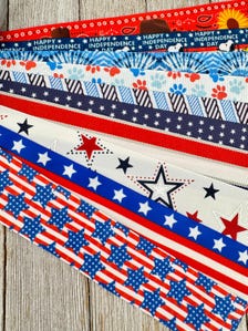 Get Exactly What You See! 10 x 1-Yard Cuts of 1.5" Holiday Mix Patriotic July 4 Red, White, Blue Assorted Grosgrain Ribbon  Party Bow - Tag