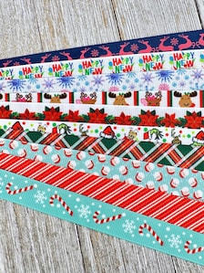 Get Exactly What You See! 10 x 1-Yard Cuts of 5/8" Holiday Christmas Winter Assorted Grosgrain Printed Ribbon Bundle