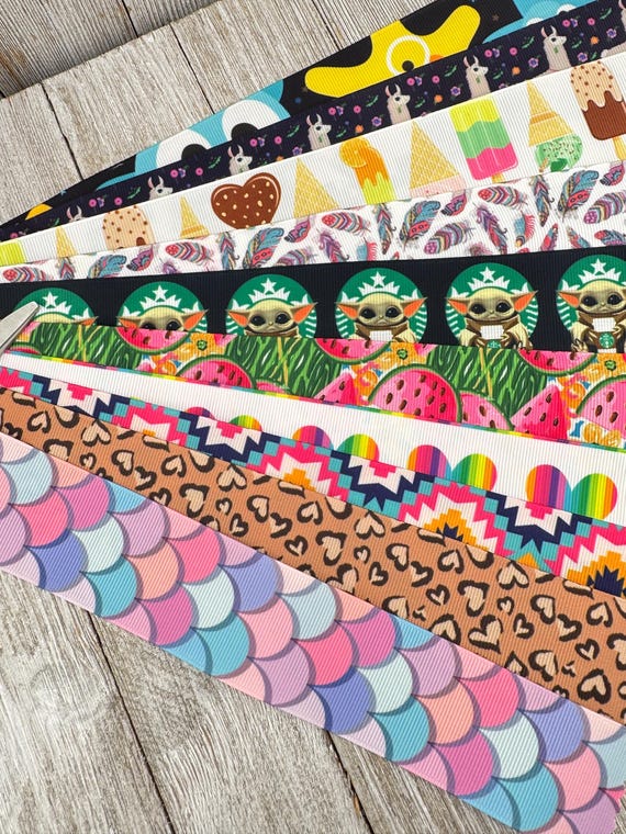 Get Exactly What You See! 10 - 1-Yard Cuts of 1.5" Fun Summer Prints Assorted Grosgrain Ribbon - Hair Bow - Gift Wrap - Luggage Tag - Craft