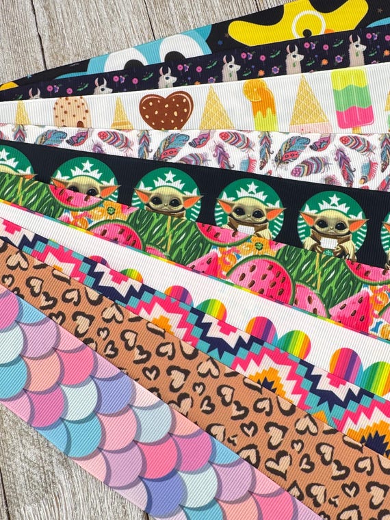 Get Exactly What You See! 10 - 1-Yard Cuts of 1.5" Fun Summer Prints Assorted Grosgrain Ribbon - Hair Bow - Gift Wrap - Luggage Tag - Craft