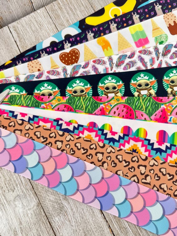Get Exactly What You See! 10 - 1-Yard Cuts of 1.5" Fun Summer Prints Assorted Grosgrain Ribbon - Hair Bow - Gift Wrap - Luggage Tag - Craft