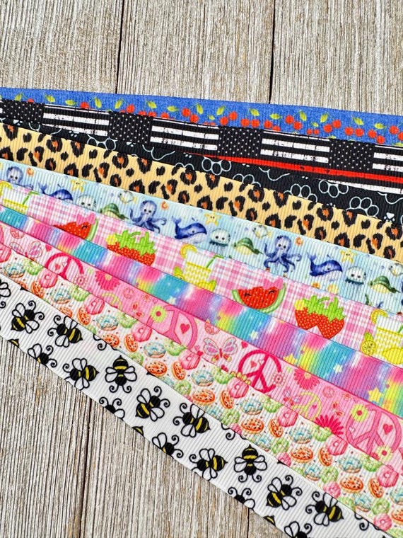 Get Exactly What You See! 10 - 1-Yard Cuts of 5/8" - Summer Nautical  Animal Printed Ribbon Assorted Grosgrain - Kid Craft - Hair Bow - Tag