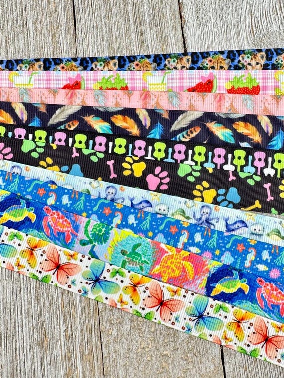 Get Exactly What You See! 10 - 1-Yard Cuts of 5/8" Summer Fun Assorted Grosgrain Ribbon Decor Party Bow Wrap - Kids Crafts - Luggage Tag