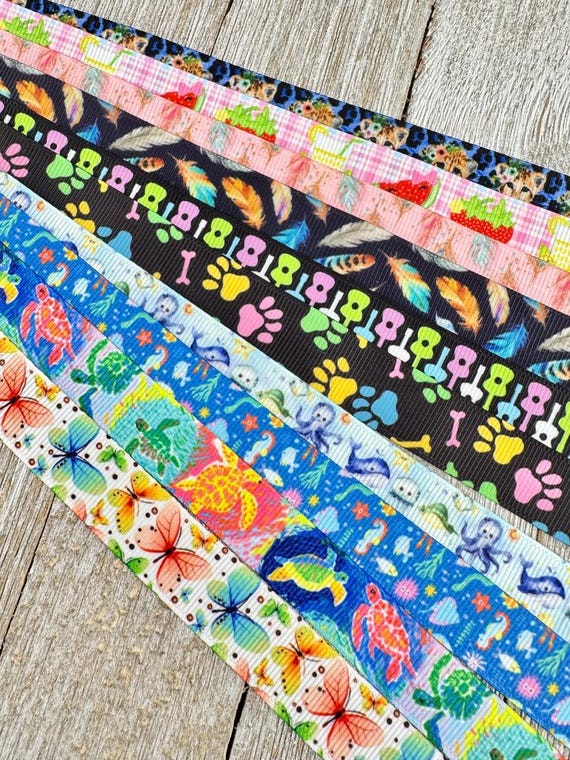 Get Exactly What You See! 10 - 1-Yard Cuts of 5/8" Summer Fun Assorted Grosgrain Ribbon Decor Party Bow Wrap - Kids Crafts - Luggage Tag