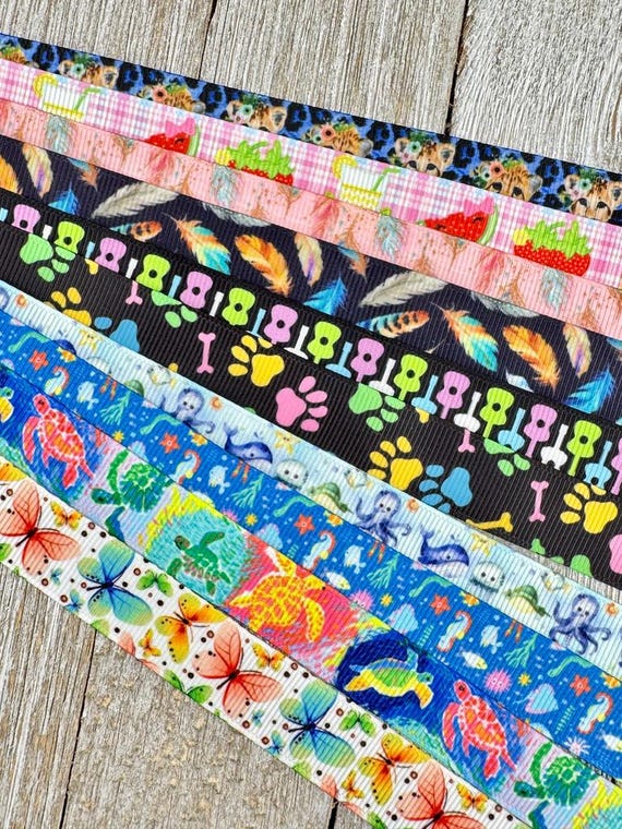 Get Exactly What You See! 10 - 1-Yard Cuts of 5/8" Summer Fun Assorted Grosgrain Ribbon Decor Party Bow Wrap - Kids Crafts - Luggage Tag