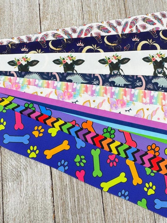 Get Exactly What You See! 10 - 1-Yard Cuts of 1.5" Summer Fun Animal & Beach Themed Prints Assorted Grosgrain Printed  Ribbon - Bow - Tag