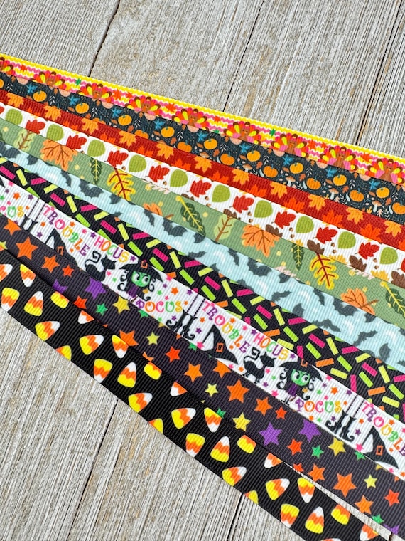Get Exactly What You See! 10 - 1-Yard Cuts Grosgrain Ribbon: 5/8", Fall & Halloween, Hair Bow - Luggage Tag, Dog Collar, Autumn Leaves
