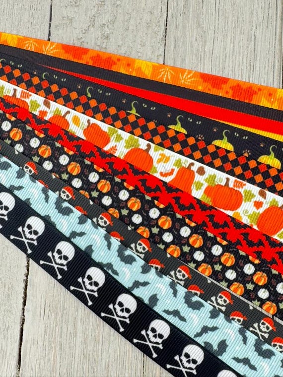 Get Exactly What You See! 10 x 1-Yard Cuts Printed Grosgrain Ribbon: 5/8", Fall & Halloween Holiday Mix, Dog Collar, Hair Bow, Gift Wrap (Copy)