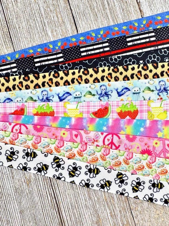 Get Exactly What You See! 10 - 1-Yard Cuts of 5/8" - Summer Nautical  Animal Printed Ribbon Assorted Grosgrain - Kid Craft - Hair Bow - Tag