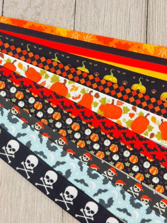 Get Exactly What You See! 10 x 1-Yard Cuts Printed Grosgrain Ribbon: 5/8", Fall & Halloween Holiday Mix, Dog Collar, Hair Bow, Gift Wrap (Copy)